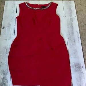 Red mid length dress with embellished collar